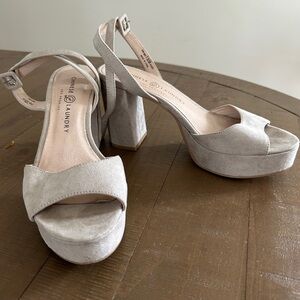 Chinese Laundry Light Beige Suede Platform Block Heels